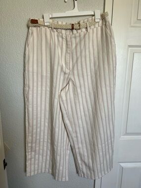 Joie Cotten Blend Striped Cropped Pants w/ Braided Belt NWOT